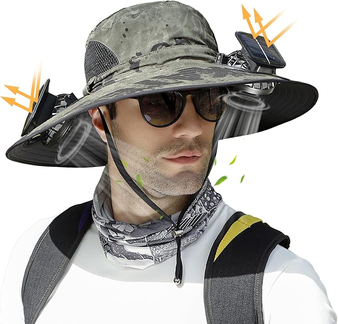 ManeVac Solar Power Fan Hat for Outdoor Activities, Fishing Gardening Fan Hat with Fan Solar, Removable Fans Wide Brim Sun Hat