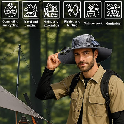ManeVac Solar Power Fan Hat for Outdoor Activities, Fishing Gardening Fan Hat with Fan Solar, Removable Fans Wide Brim Sun Hat