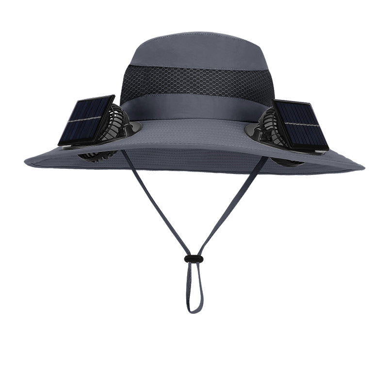ManeVac Solar Power Fan Hat for Outdoor Activities, Fishing Gardening Fan Hat with Fan Solar, Removable Fans Wide Brim Sun Hat Grey
