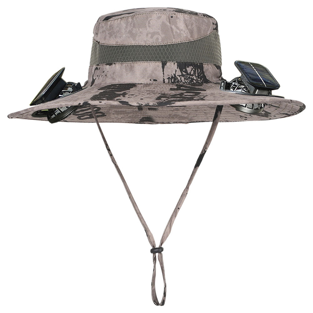 ManeVac Solar Power Fan Hat for Outdoor Activities, Fishing Gardening Fan Hat with Fan Solar, Removable Fans Wide Brim Sun Hat Grey Camouflag