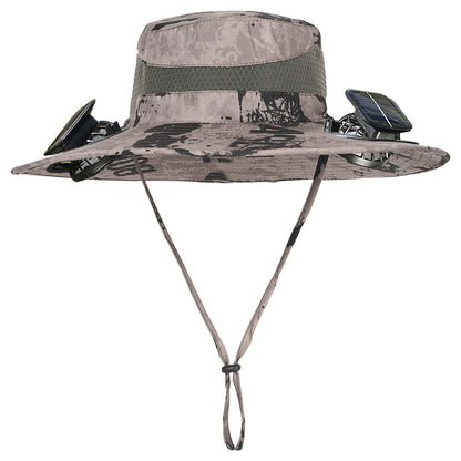 ManeVac Solar Power Fan Hat for Outdoor Activities, Fishing Gardening Fan Hat with Fan Solar, Removable Fans Wide Brim Sun Hat Grey Camouflag
