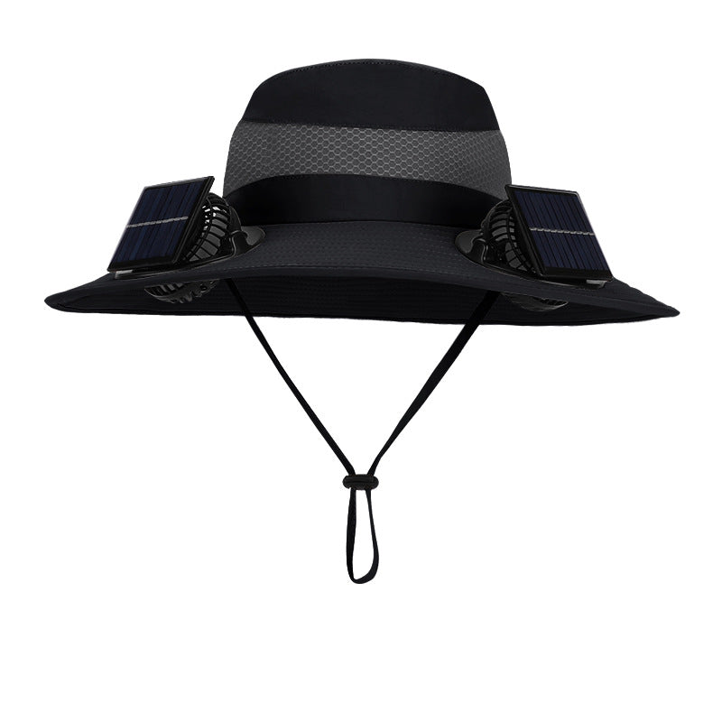 ManeVac Solar Power Fan Hat for Outdoor Activities, Fishing Gardening Fan Hat with Fan Solar, Removable Fans Wide Brim Sun Hat Black