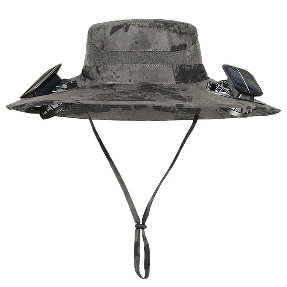 ManeVac Solar Power Fan Hat for Outdoor Activities, Fishing Gardening Fan Hat with Fan Solar, Removable Fans Wide Brim Sun Hat Green Camouflage