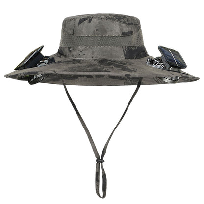 ManeVac Solar Power Fan Hat for Outdoor Activities, Fishing Gardening Fan Hat with Fan Solar, Removable Fans Wide Brim Sun Hat Green Camouflage