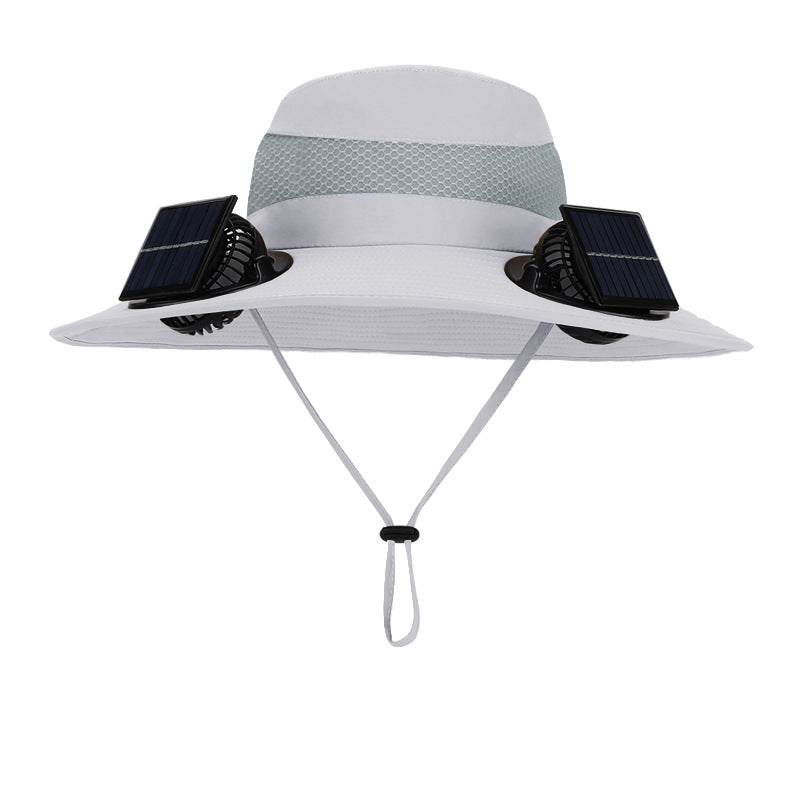 ManeVac Solar Power Fan Hat for Outdoor Activities, Fishing Gardening Fan Hat with Fan Solar, Removable Fans Wide Brim Sun Hat light grey