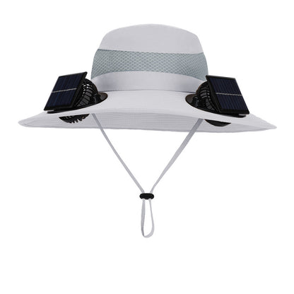 ManeVac Solar Power Fan Hat for Outdoor Activities, Fishing Gardening Fan Hat with Fan Solar, Removable Fans Wide Brim Sun Hat light grey