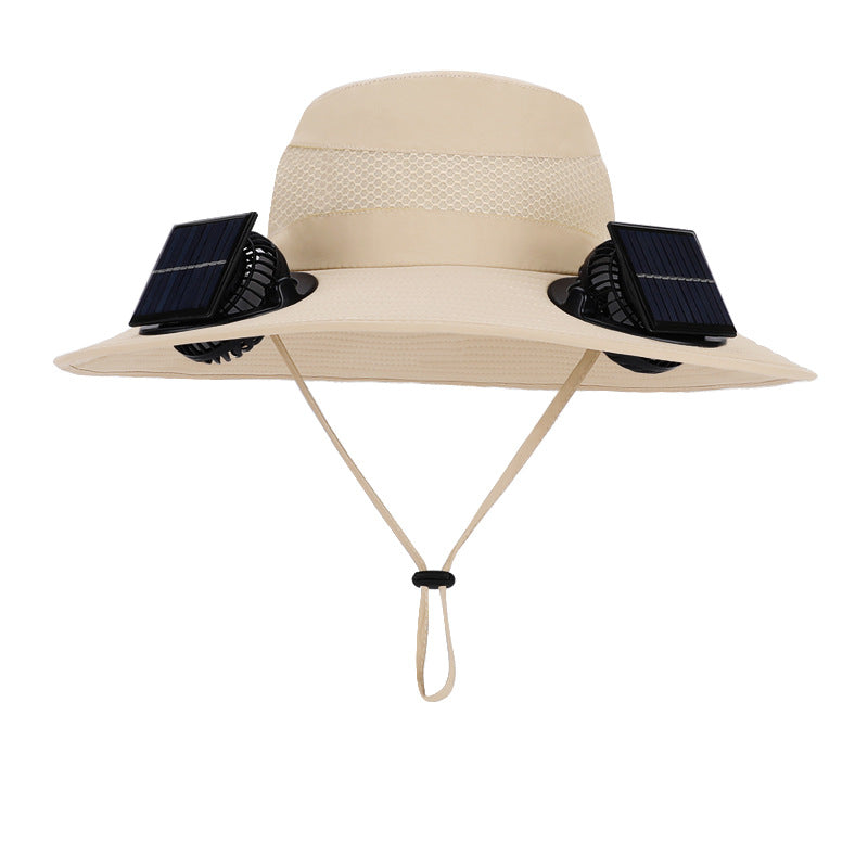 ManeVac Solar Power Fan Hat for Outdoor Activities, Fishing Gardening Fan Hat with Fan Solar, Removable Fans Wide Brim Sun Hat Beige