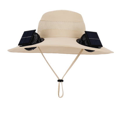 ManeVac Solar Power Fan Hat for Outdoor Activities, Fishing Gardening Fan Hat with Fan Solar, Removable Fans Wide Brim Sun Hat Beige